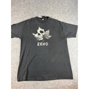 VINTAGE Zero Skateboards Shirt Mens Large Black Leaf Skull Graphic Tee Grunge